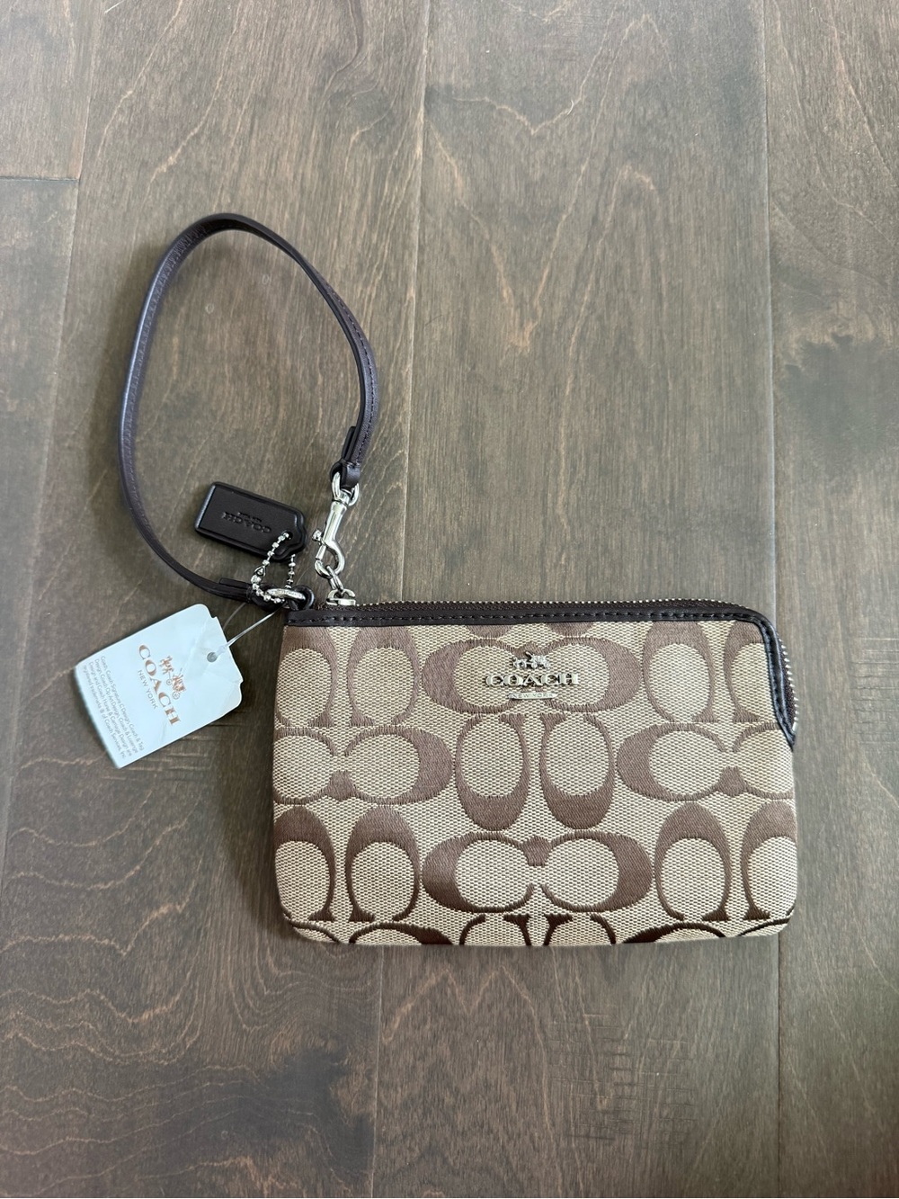 Coach Brown and Tan Small Zip Wristlet